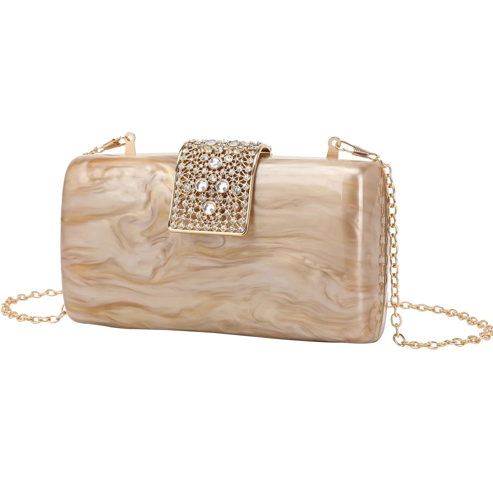 Bolsa de noite acrílica brilhante com trava de diamante, bolsa crossbody, forro de poliéster versátil, bolso para celular incluído