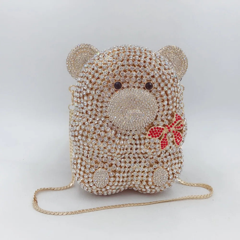 Urso de pelúcia dos desenhos animados strass saco vazio metal cristal jantar artesanal diamante bolsa feminina acessível glitter acolchoado crossbody
