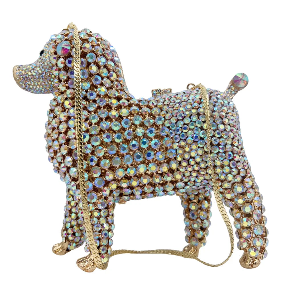 Bolsa de mão com animal incrustado de diamantes, bolsa de noite cheia de diamantes, bolsa feminina, vestido de baile, material de liga, combinação diária