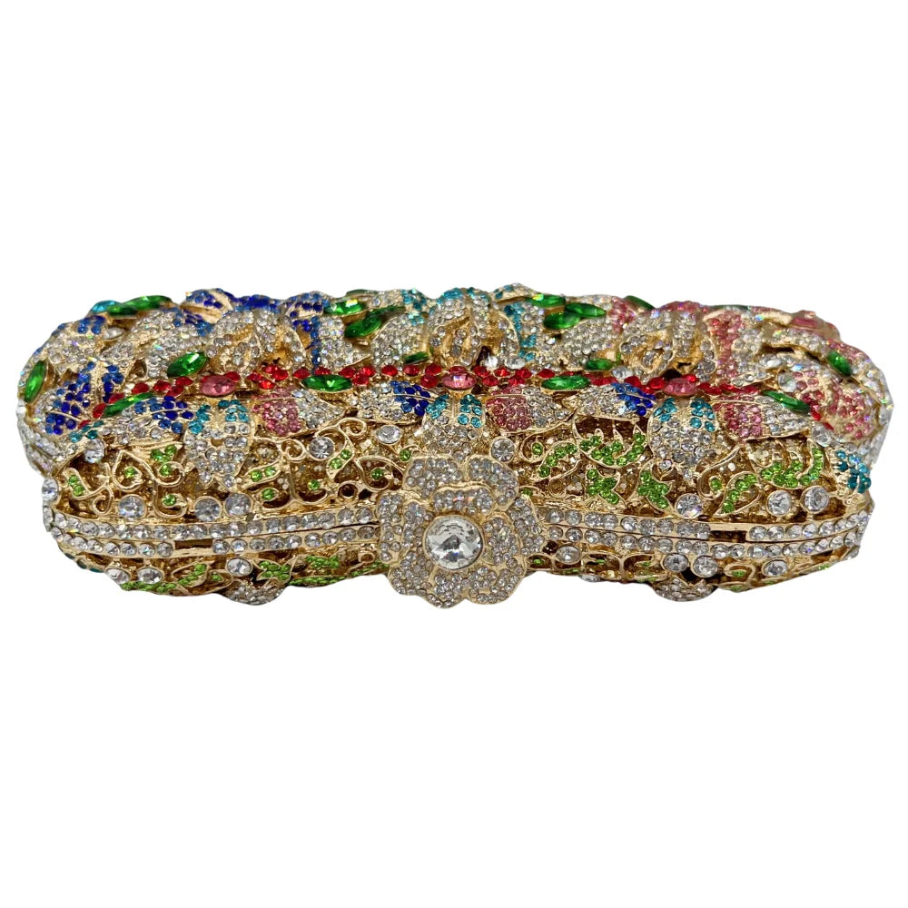 Flor de alta qualidade oco diamante jantar de casamento senhoras diamante corrente saco noite