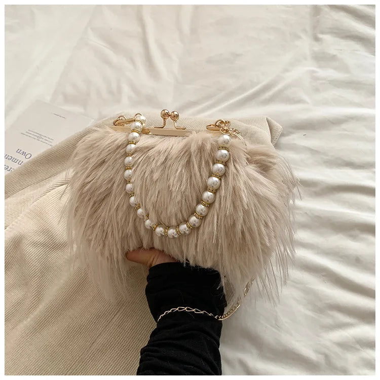 Bolsa feminina de pele sintética, bolsa de ombro felpuda, bolsa tiracolo, designer senhora, embreagem de concha, luxo, inverno, nova, 2022