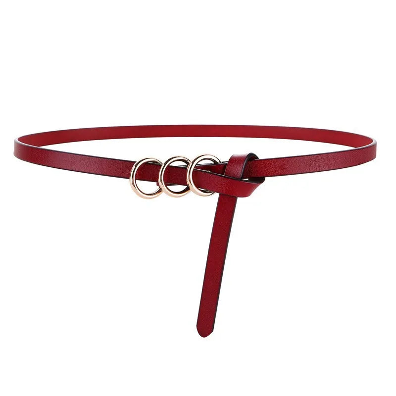 Moda versátil cinto feminino e três anéis fivela de liga decoração elegante e bonita