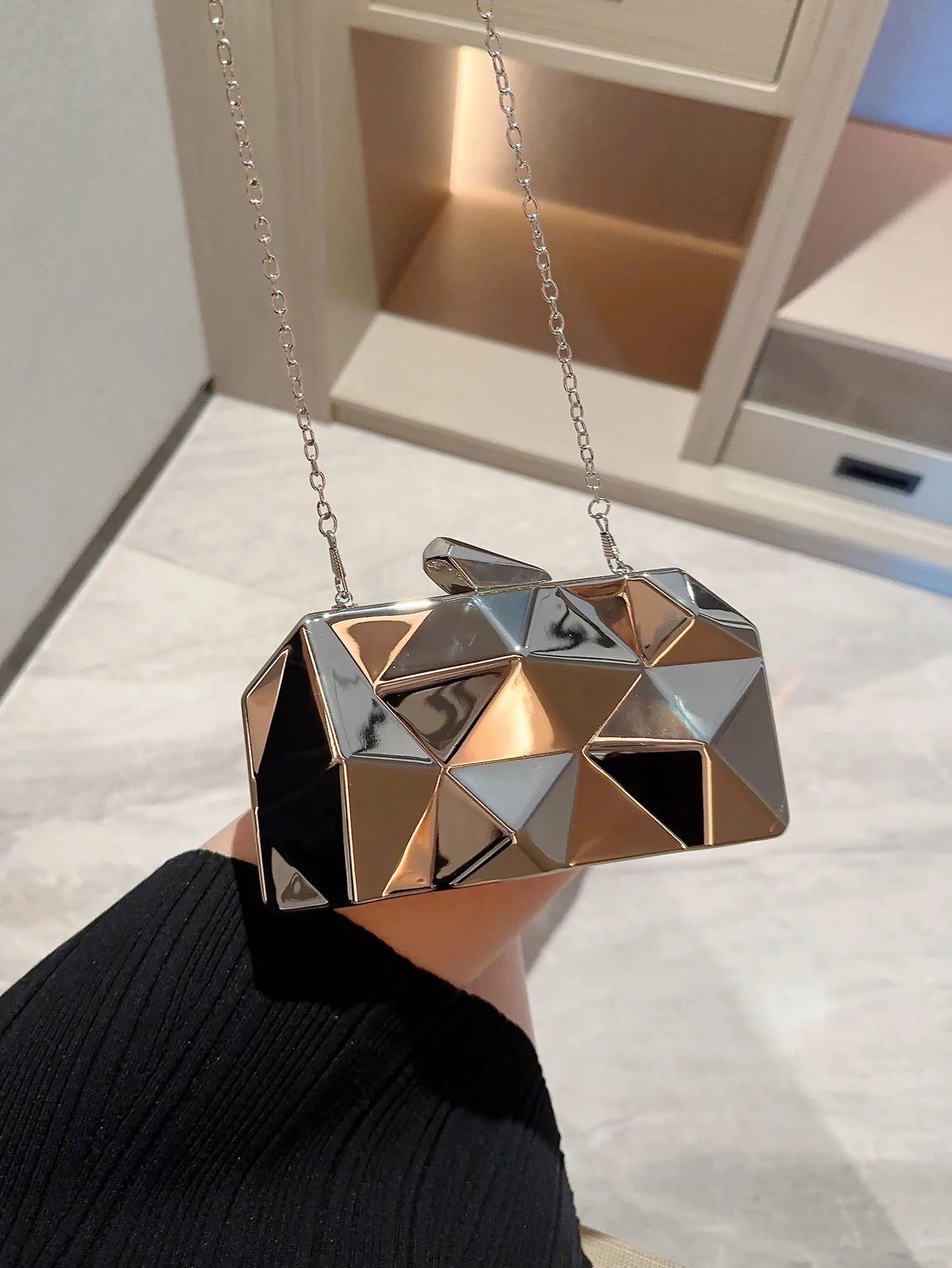 Senhoras moda brilhante em forma de caixa de ferragem saco de jantar saco de banquete saco de embreagem vestido saco de noite saco de baile saco de corrente