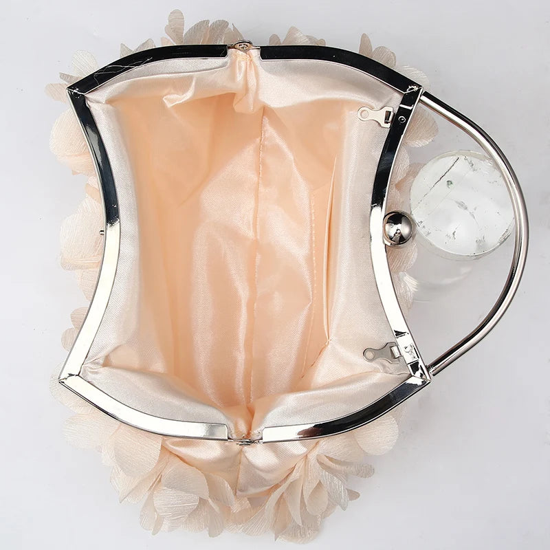 Flor noite bolsa de embreagem estilo doce floral casamento romântico nupcial bolsa alça metal banquete jantar vestido sacos com corrente