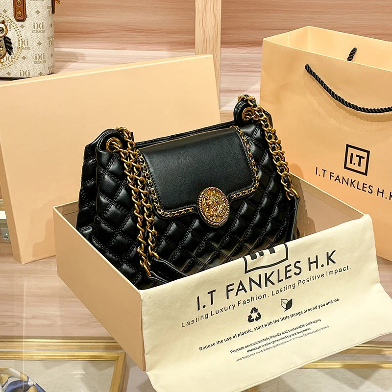 Bolsa de couro genuíno para mulheres, grande capacidade, bolsa de ombro axilas, nova marca de luxo, 2024