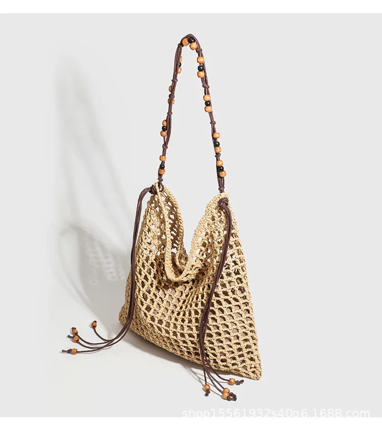 Bolsa tote de ombro oca de grande capacidade tecida à mão estilo preguiçoso bolsa de praia de verão cidade simples grama tecido quadrado vertical macio...