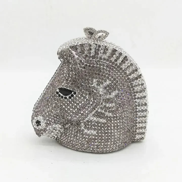 Boutique de fgg cabeça de cavalo dourado feminino cristal noite bolsa e bolsa festa casamento minaudiere animal strass saco embreagem