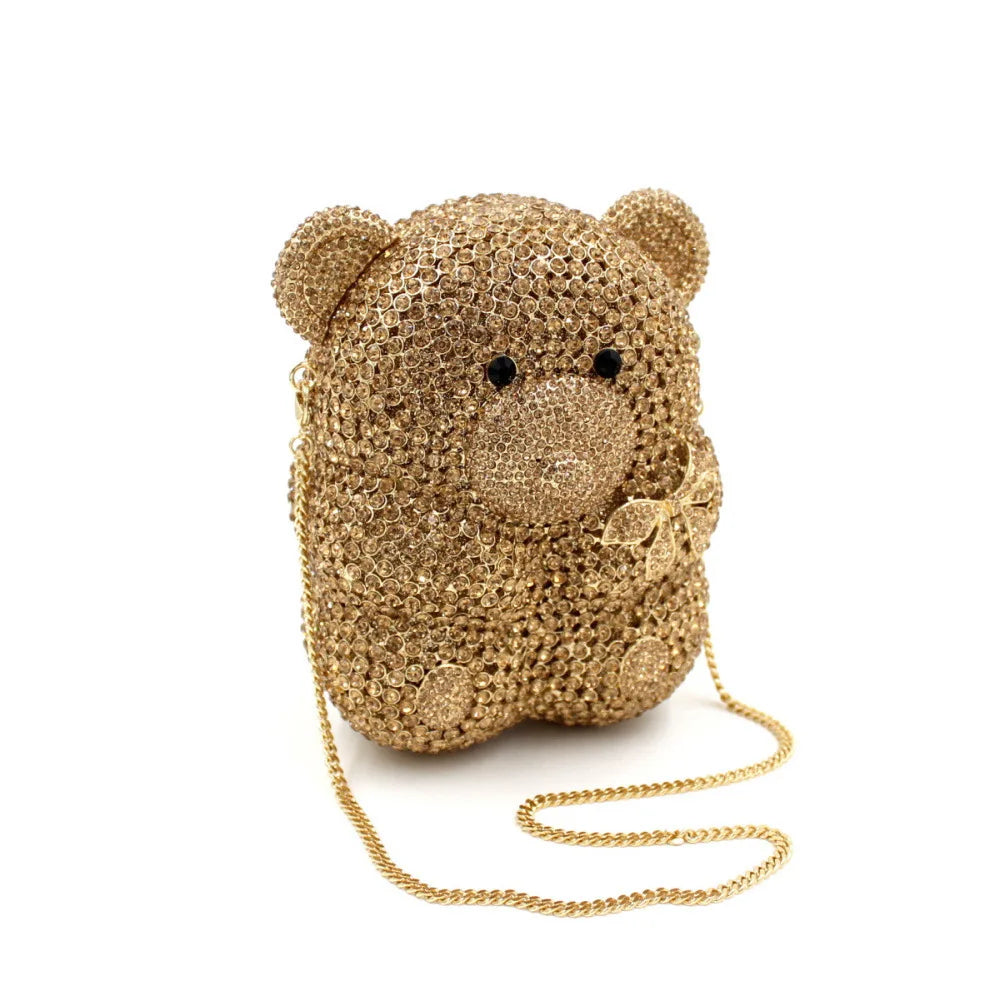 Urso de pelúcia dos desenhos animados strass saco vazio metal cristal jantar artesanal diamante bolsa feminina acessível glitter acolchoado crossbody