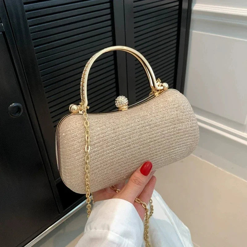 Mini bolsa de noite brilhante, bolsa com corrente de strass, bolsa de banquete com glitter de luxo, perfeita para festa, casamento, baile, jantar/banquete