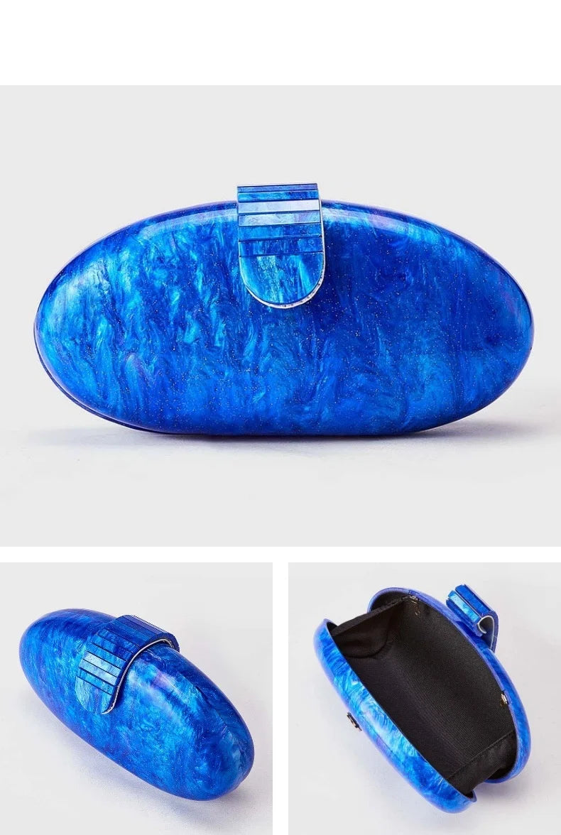Mulheres acrílico bonito longo redondo saco de noite feminino mármore luxo festa baile bolsa casual embreagem sac uma bolsa principal e bolsa