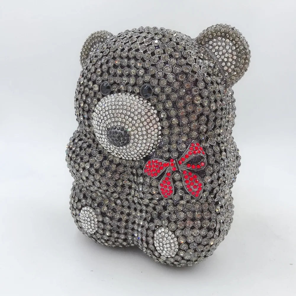 Urso de pelúcia dos desenhos animados strass saco vazio metal cristal jantar artesanal diamante bolsa feminina acessível glitter acolchoado crossbody