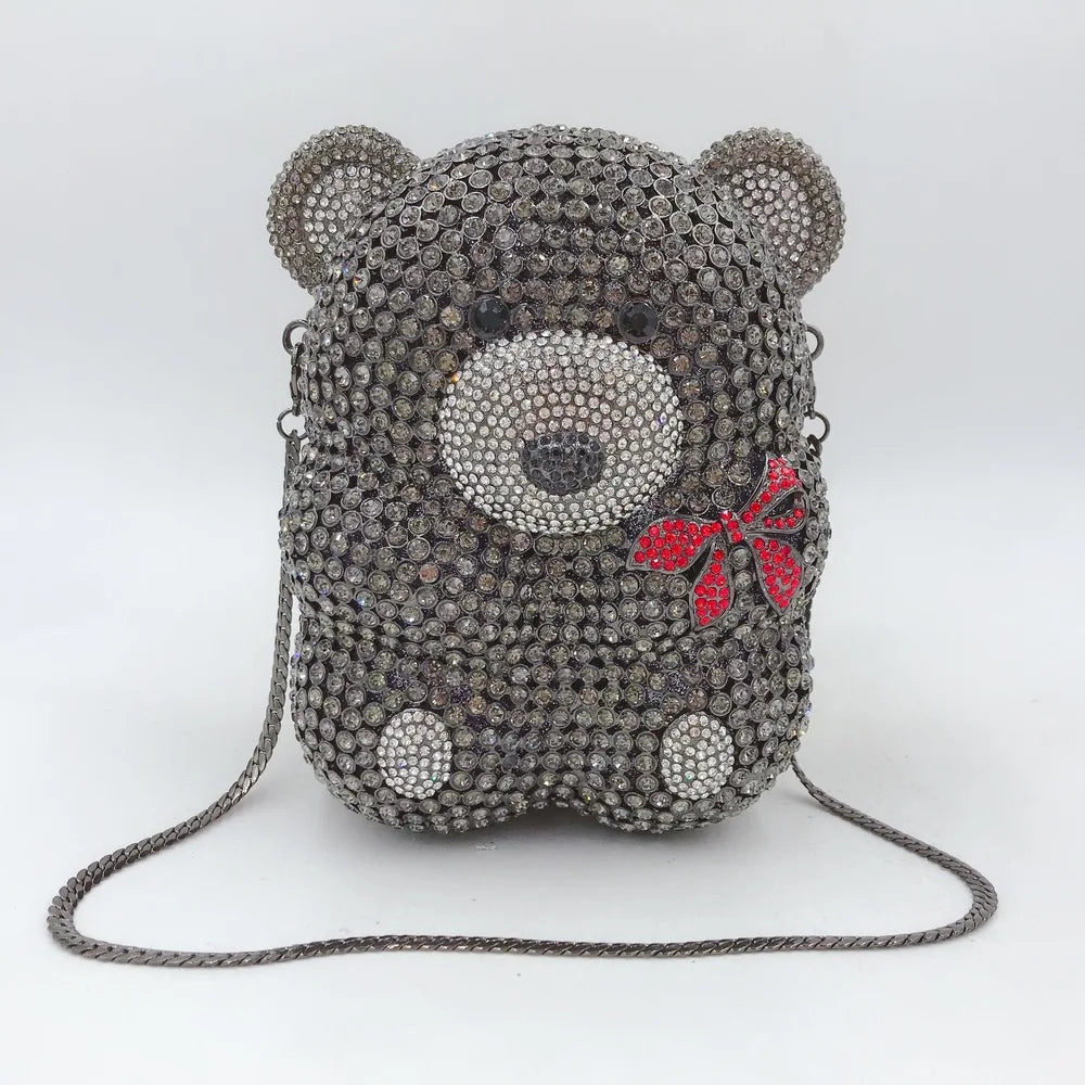 Urso de pelúcia dos desenhos animados strass saco vazio metal cristal jantar artesanal diamante bolsa feminina acessível glitter acolchoado crossbody