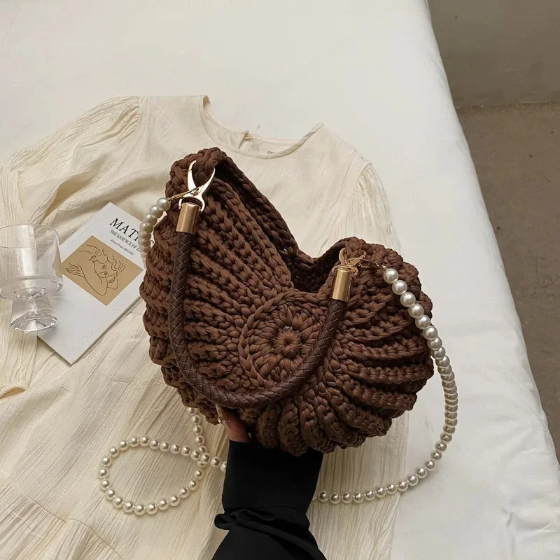 Bolsa crossbody em formato de concha artesanal, feminina, estilo praia, alça de ombro, bolsa acabada, forro de poliéster vintage, interior poc