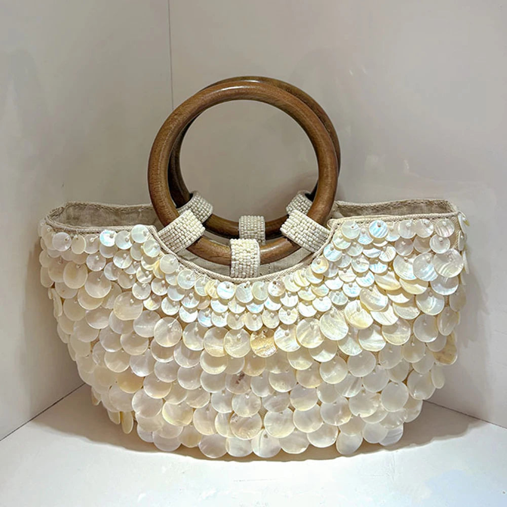 Concha frisada bolsa de embreagem artesanal alça superior saco luxo designer noite bolsa noite para as mulheres férias verão