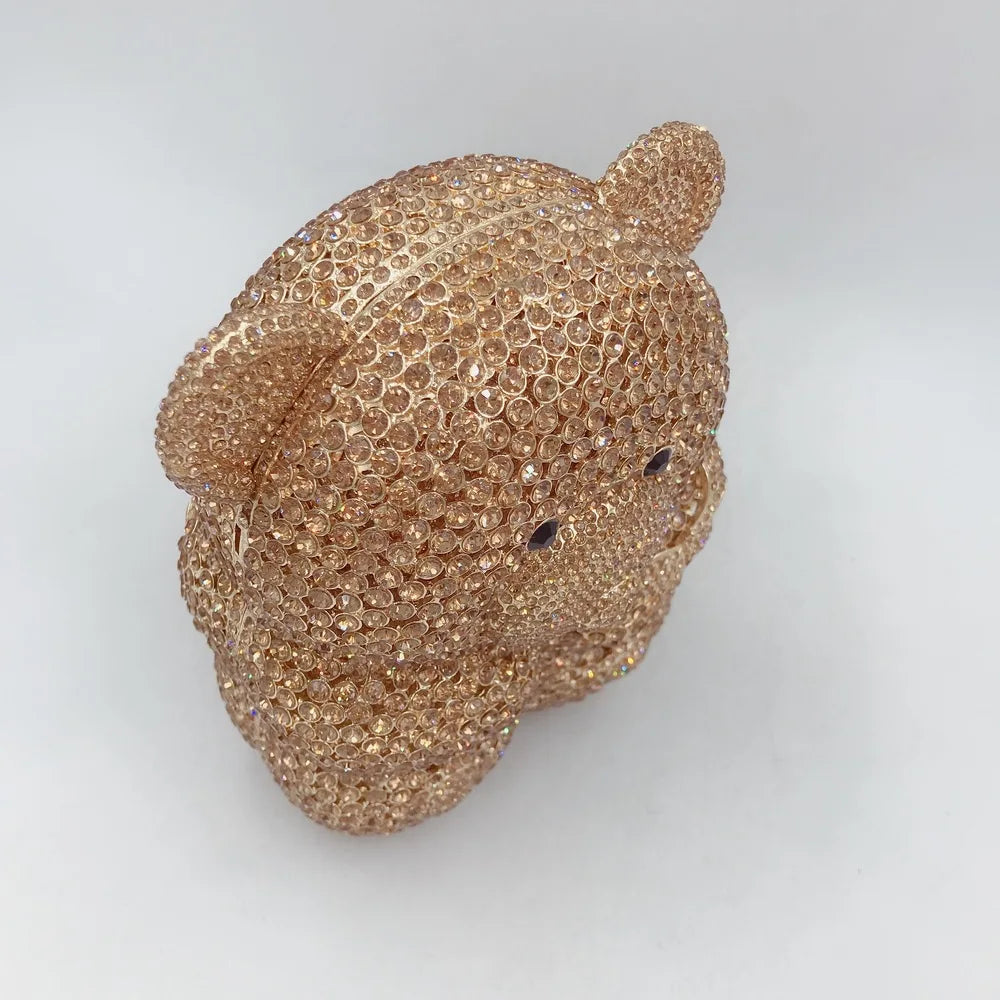Urso de pelúcia dos desenhos animados strass saco vazio metal cristal jantar artesanal diamante bolsa feminina acessível glitter acolchoado crossbody
