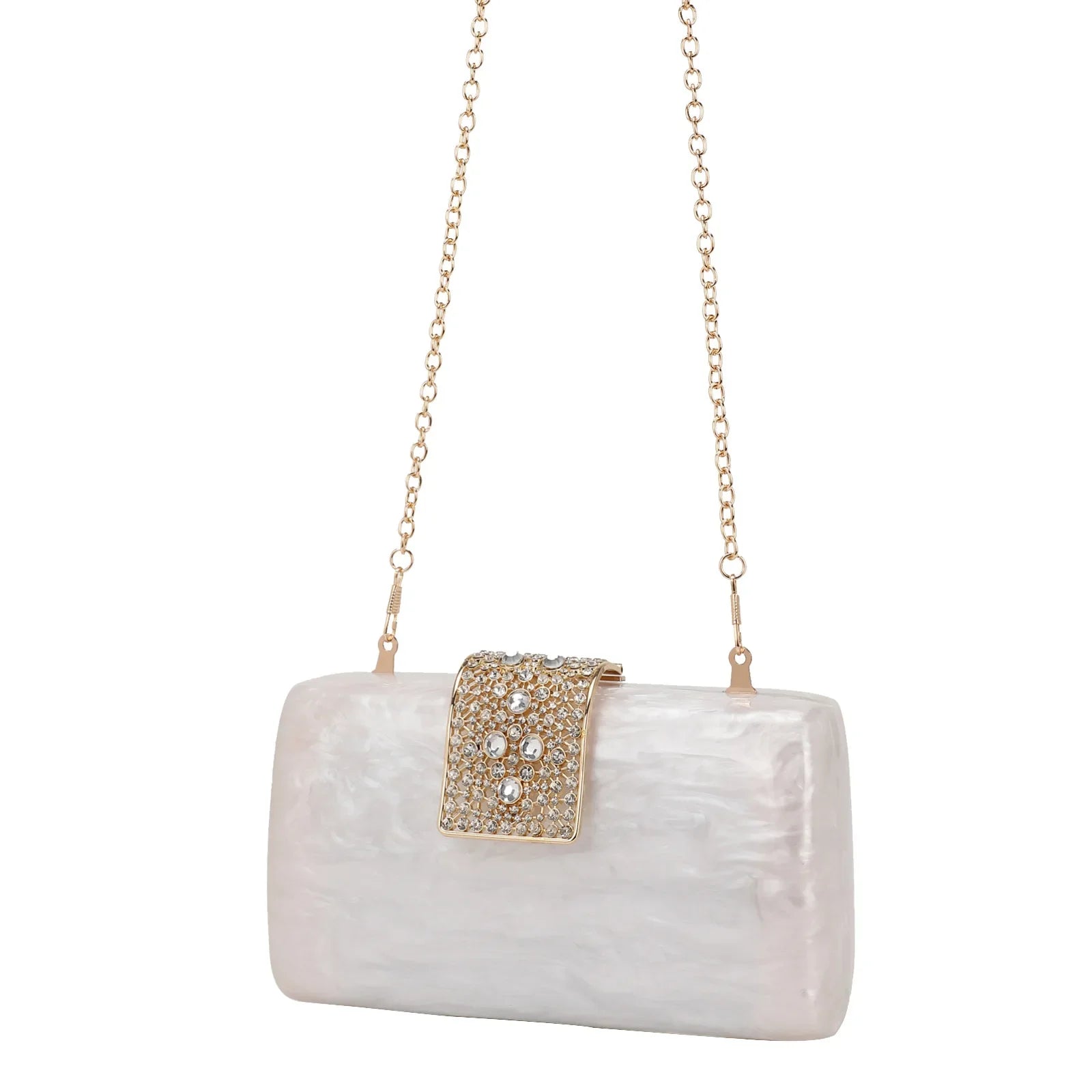 Bolsa de noite acrílica brilhante com trava de diamante, bolsa crossbody, forro de poliéster versátil, bolso para celular incluído