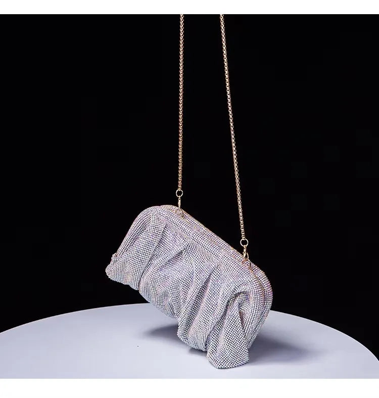 Glamourosa bolsa de noite com pérolas e strass para mulheres | Embreagem elegante para performance em palco | Bolsa brilhante para festa de casamento e baile