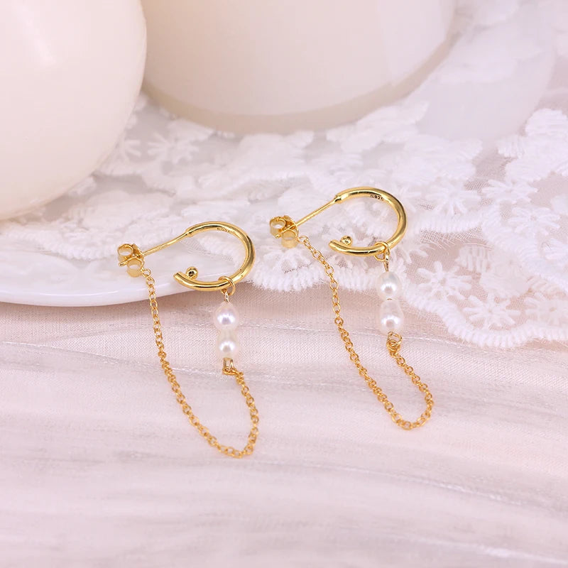 Aide 925 prata esterlina longa corrente borla barroco irregular pérola balançar brincos para mulher c forma brincos jóias pendientes