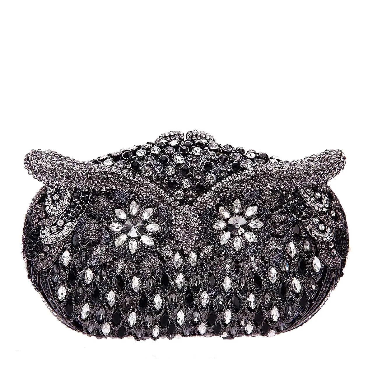Bolsa de mão de noite em formato de coruja, multicolorida, grande, strass, bolsa de festa feminina, bolsa de baile, mini minaudiere