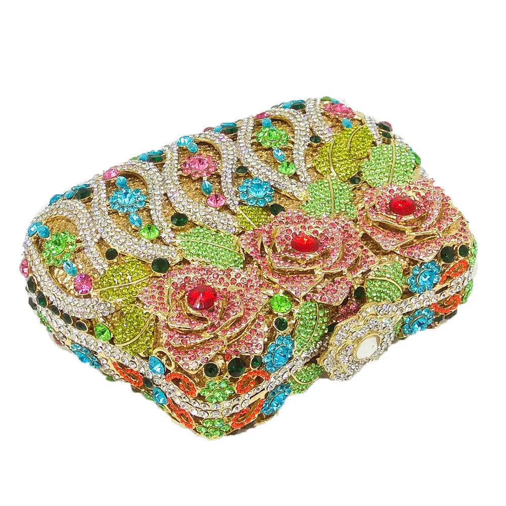 Boutique de fgg elegante feminino flor bolsas de noite cristal bolsa embreagem formal festa casamento nupcial strass bolsa embreagem