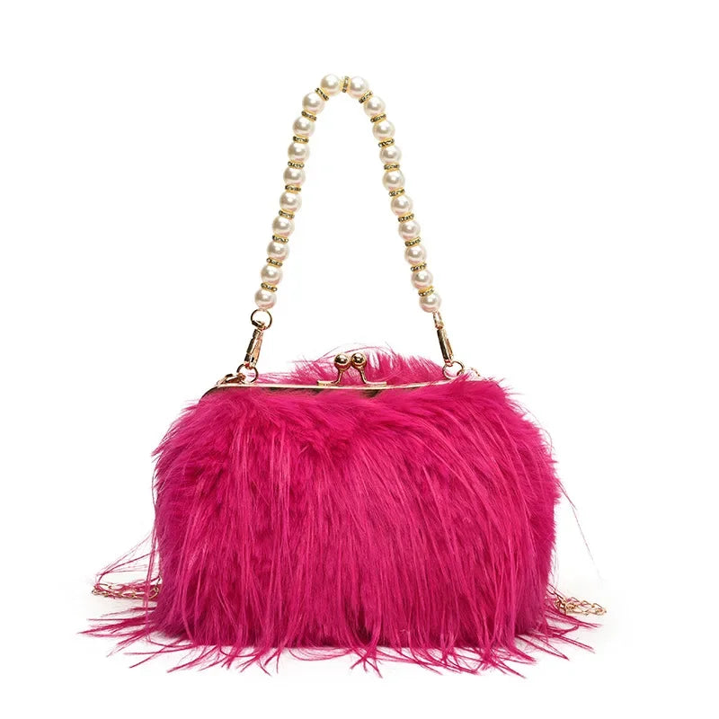 Bolsa feminina de pele sintética, bolsa de ombro felpuda, bolsa tiracolo, designer senhora, embreagem de concha, luxo, inverno, nova, 2022