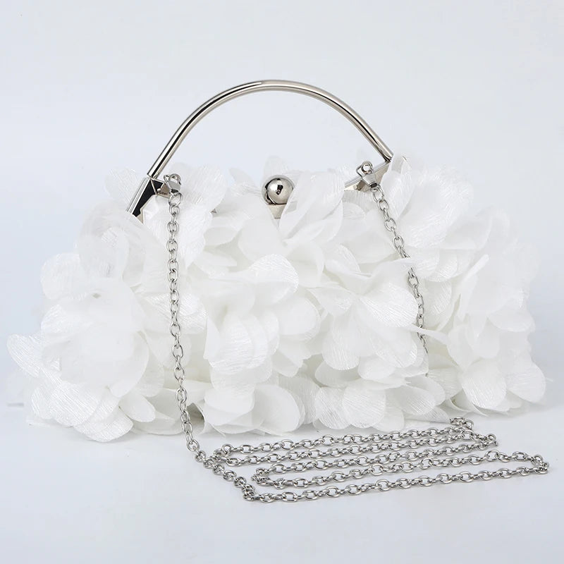 Flor noite bolsa de embreagem estilo doce floral casamento romântico nupcial bolsa alça metal banquete jantar vestido sacos com corrente