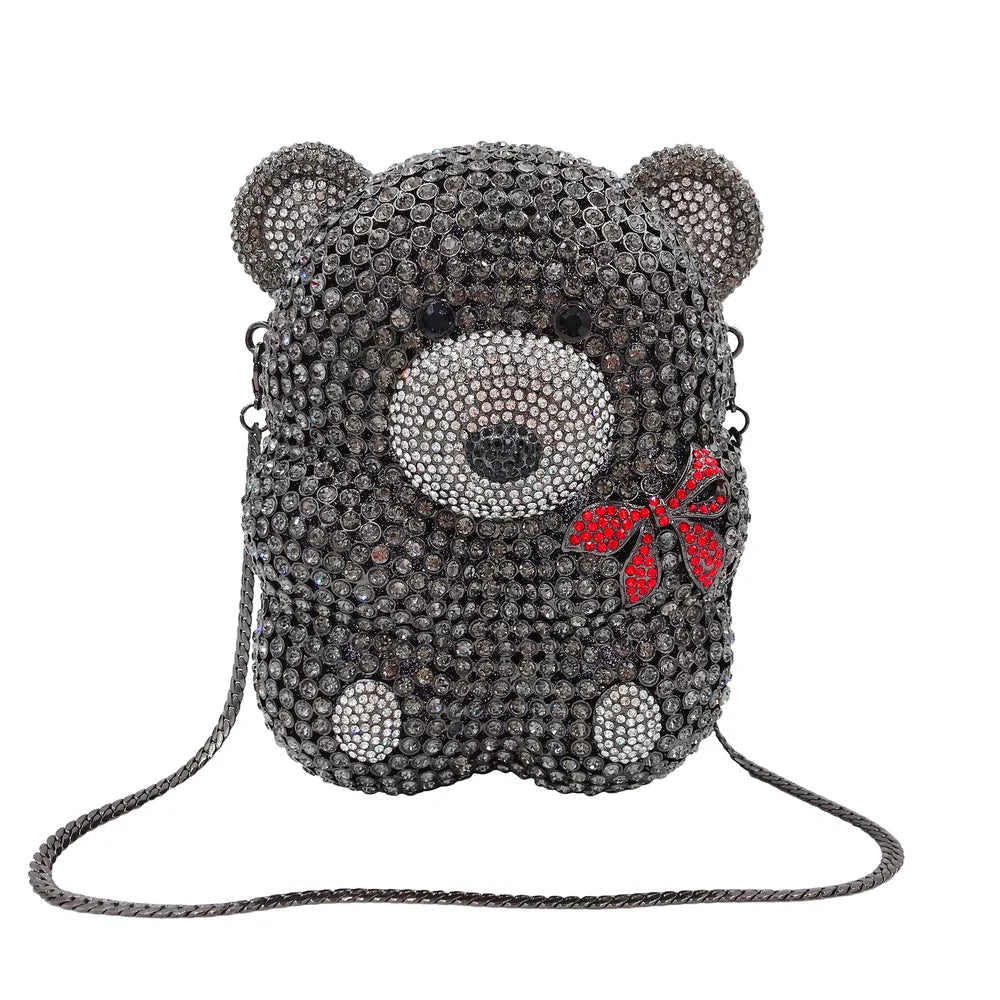 Urso de pelúcia dos desenhos animados strass saco vazio metal cristal jantar artesanal diamante bolsa feminina acessível glitter acolchoado crossbody