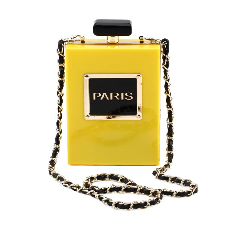 Sacos de noite feminino acrílico paris perfume em forma preto bolsa bolsas embreagem vintage banquete bolsa luxo ombro crossbody sacos