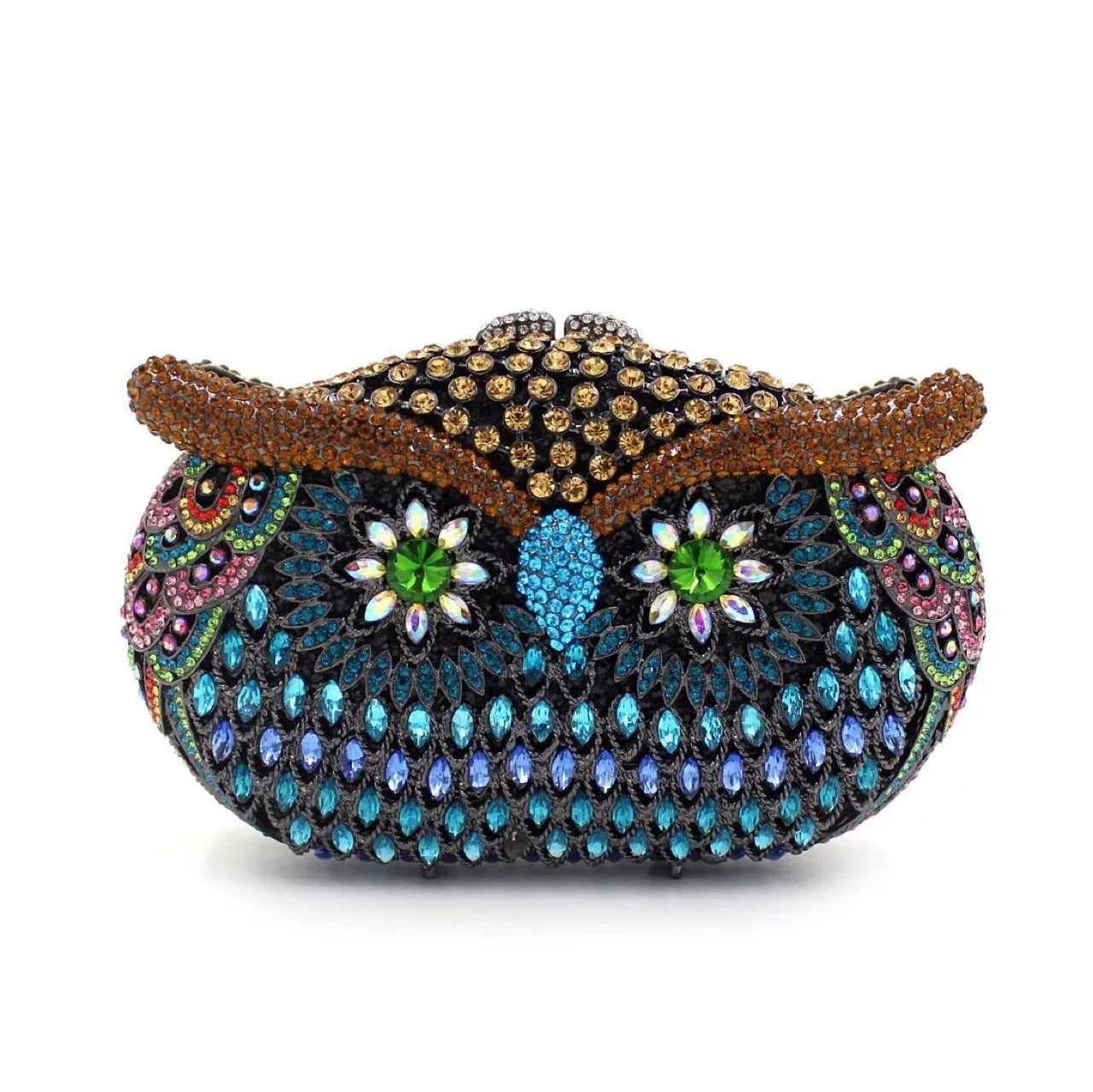 Bolsa de mão de noite em formato de coruja, multicolorida, grande, strass, bolsa de festa feminina, bolsa de baile, mini minaudiere