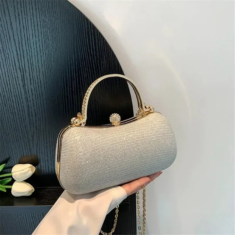 Mini bolsa de noite brilhante, bolsa com corrente de strass, bolsa de banquete com glitter de luxo, perfeita para festa, casamento, baile, jantar/banquete