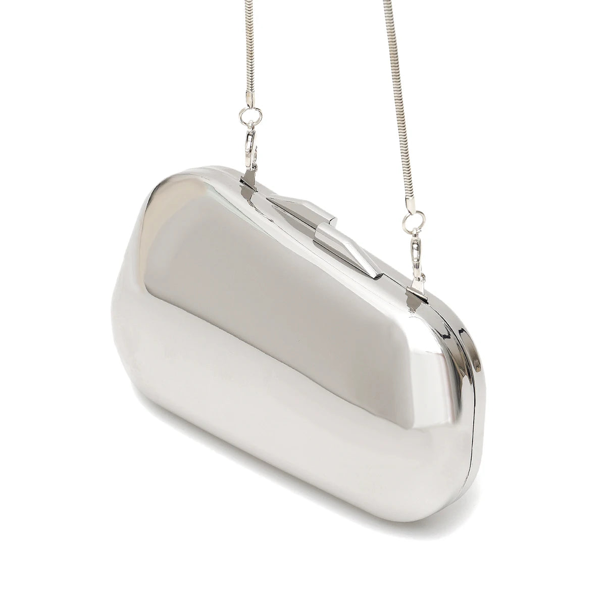 Ccezira bolsa de mão feminina luxuosa, caixa de ferro brilhante, bolsa de mão de noite, formato assimétrico, corrente longa, para coquetel, data