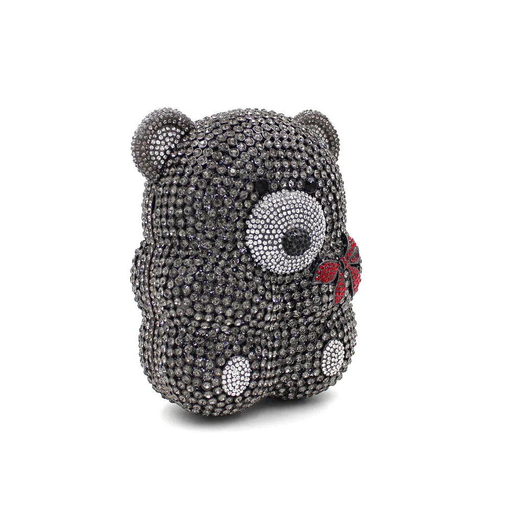 Urso de pelúcia dos desenhos animados strass saco vazio metal cristal jantar artesanal diamante bolsa feminina acessível glitter acolchoado crossbody