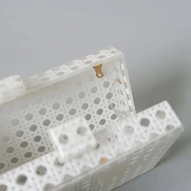 Bolsa de embreagem acrílica sólida Rattan branco para mulheres, bolsa de noite luxuosa, casual box, moda moda bolsas bolsa de festa, nova