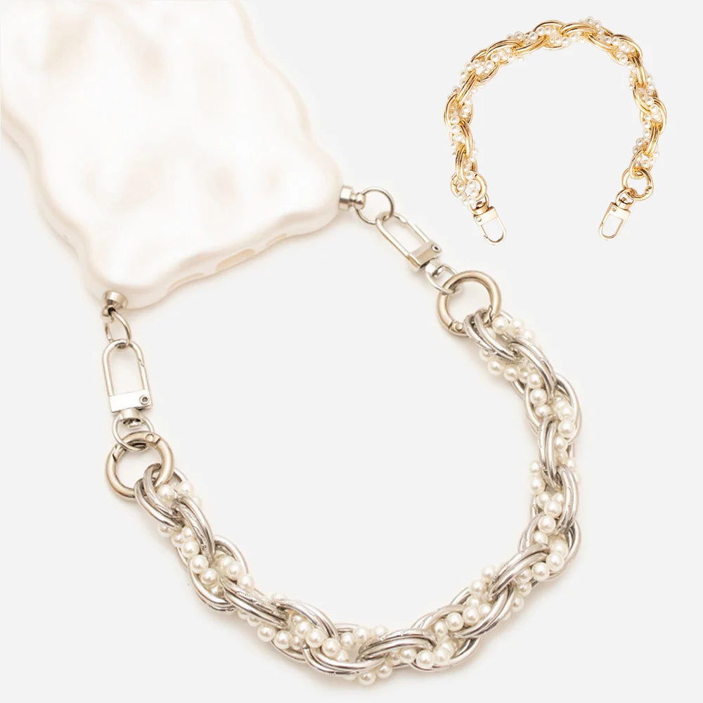 Vintage pérola saco alça bolsa alças saco de embreagem acessórios metal pérola telefone cordão substituição alças saco ferragem