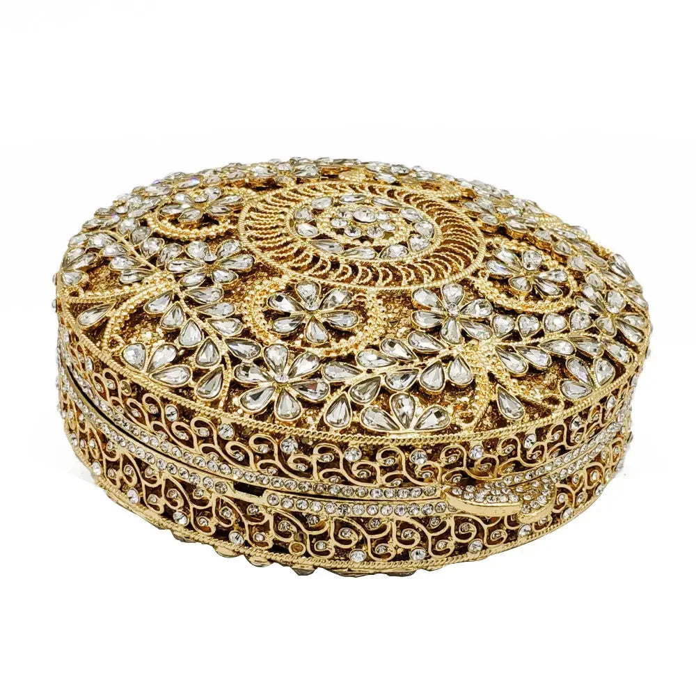 Boutique de fgg (em estoque) redondo circular oco para fora das mulheres cristal embreagem noite minaudiere saco casamento bolsa nupcial