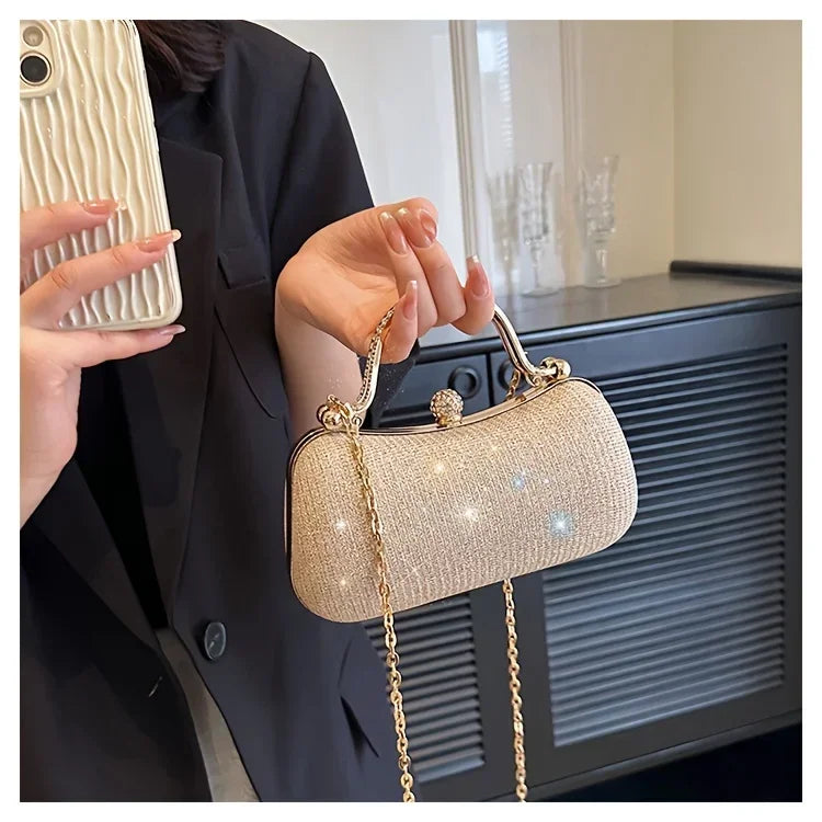 Mini bolsa de noite brilhante, bolsa com corrente de strass, bolsa de banquete com glitter de luxo, perfeita para festa, casamento, baile, jantar/banquete