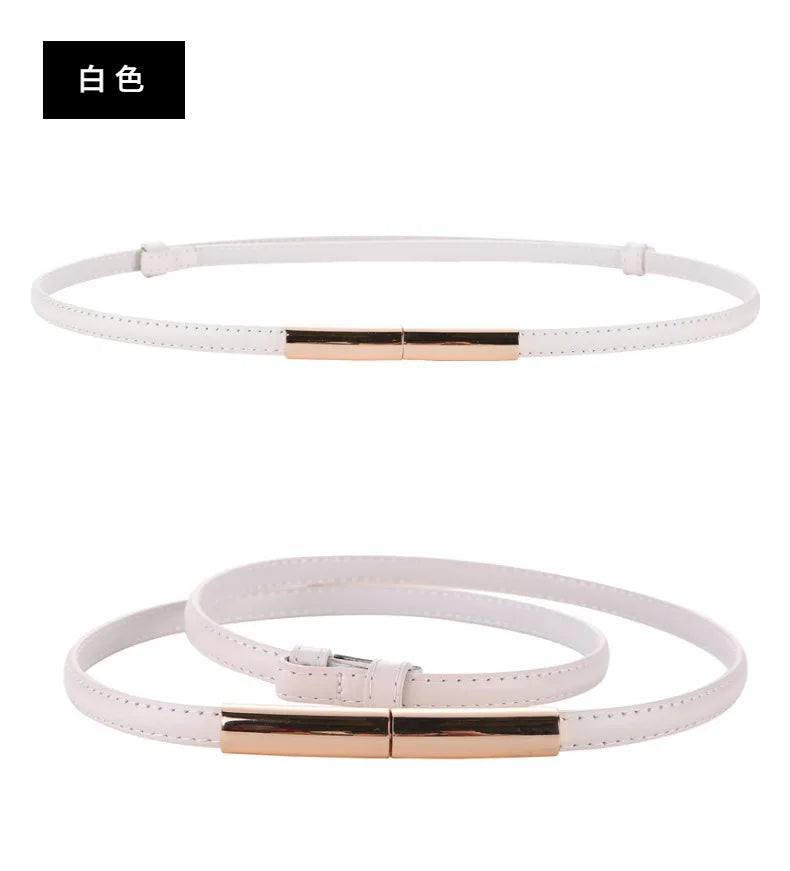 Novo cinto fino de luxo feminino moda doce cor couro genuíno fivela de ouro para vestido jeans decorativo senhora cintura