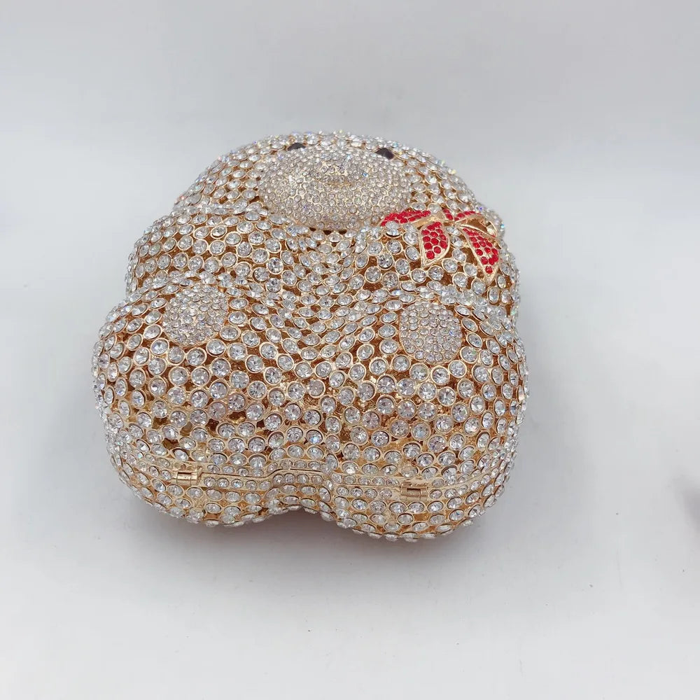 Urso de pelúcia dos desenhos animados strass saco vazio metal cristal jantar artesanal diamante bolsa feminina acessível glitter acolchoado crossbody
