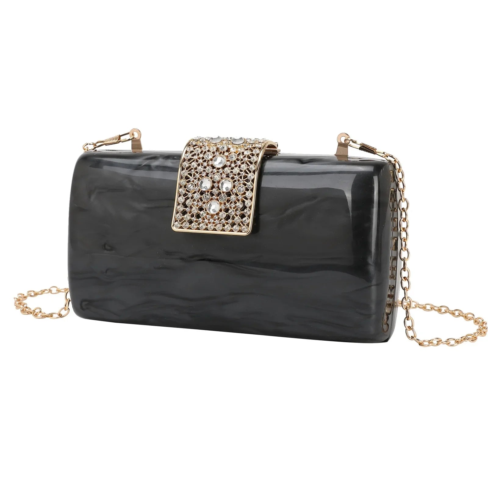 Bolsa de noite acrílica brilhante com trava de diamante, bolsa crossbody, forro de poliéster versátil, bolso para celular incluído