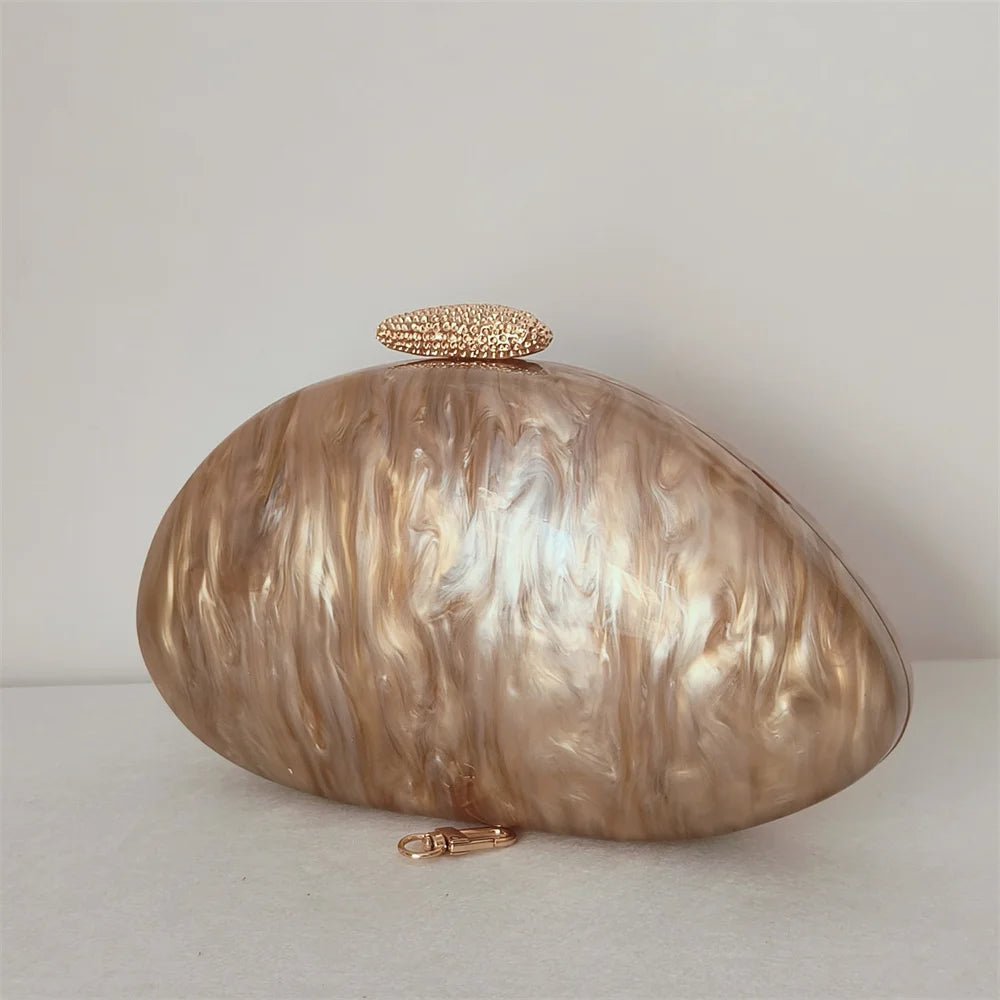 Pérola marrom mármore oval feminino luxo acrílico embreagem chique elegante saco de noite hardcase praia senhora bolsa noiva festa