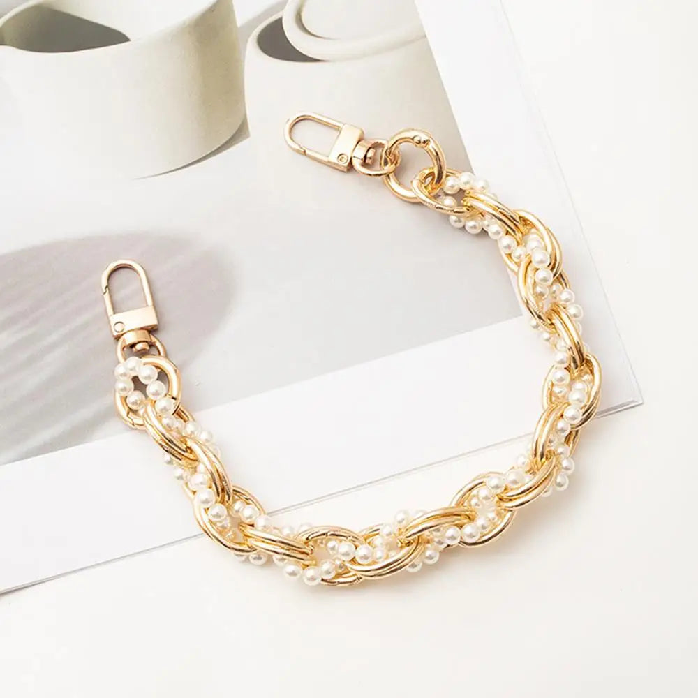 Vintage pérola saco alça bolsa alças saco de embreagem acessórios metal pérola telefone cordão substituição alças saco ferragem