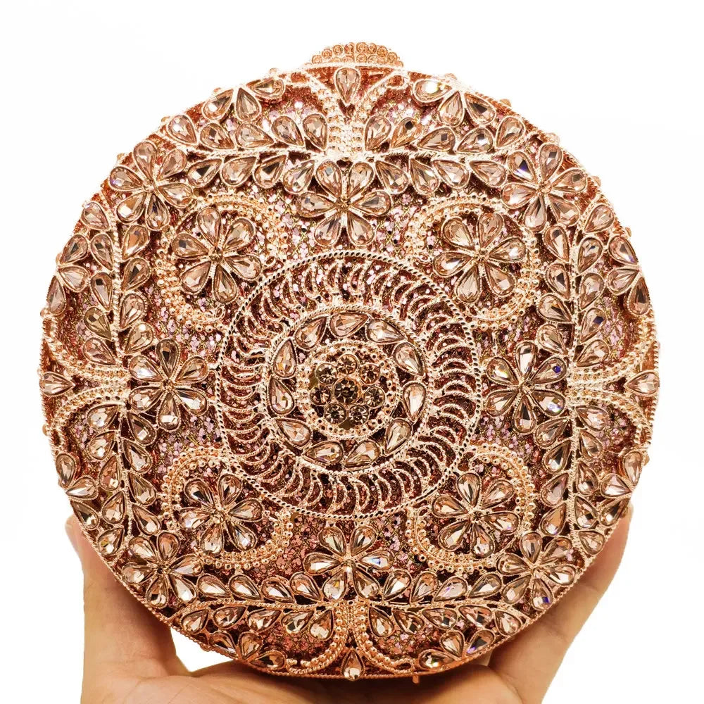Boutique de fgg (em estoque) redondo circular oco para fora das mulheres cristal embreagem noite minaudiere saco casamento bolsa nupcial