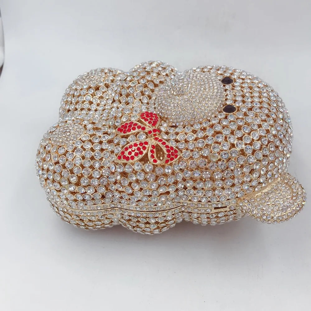 Urso de pelúcia dos desenhos animados strass saco vazio metal cristal jantar artesanal diamante bolsa feminina acessível glitter acolchoado crossbody