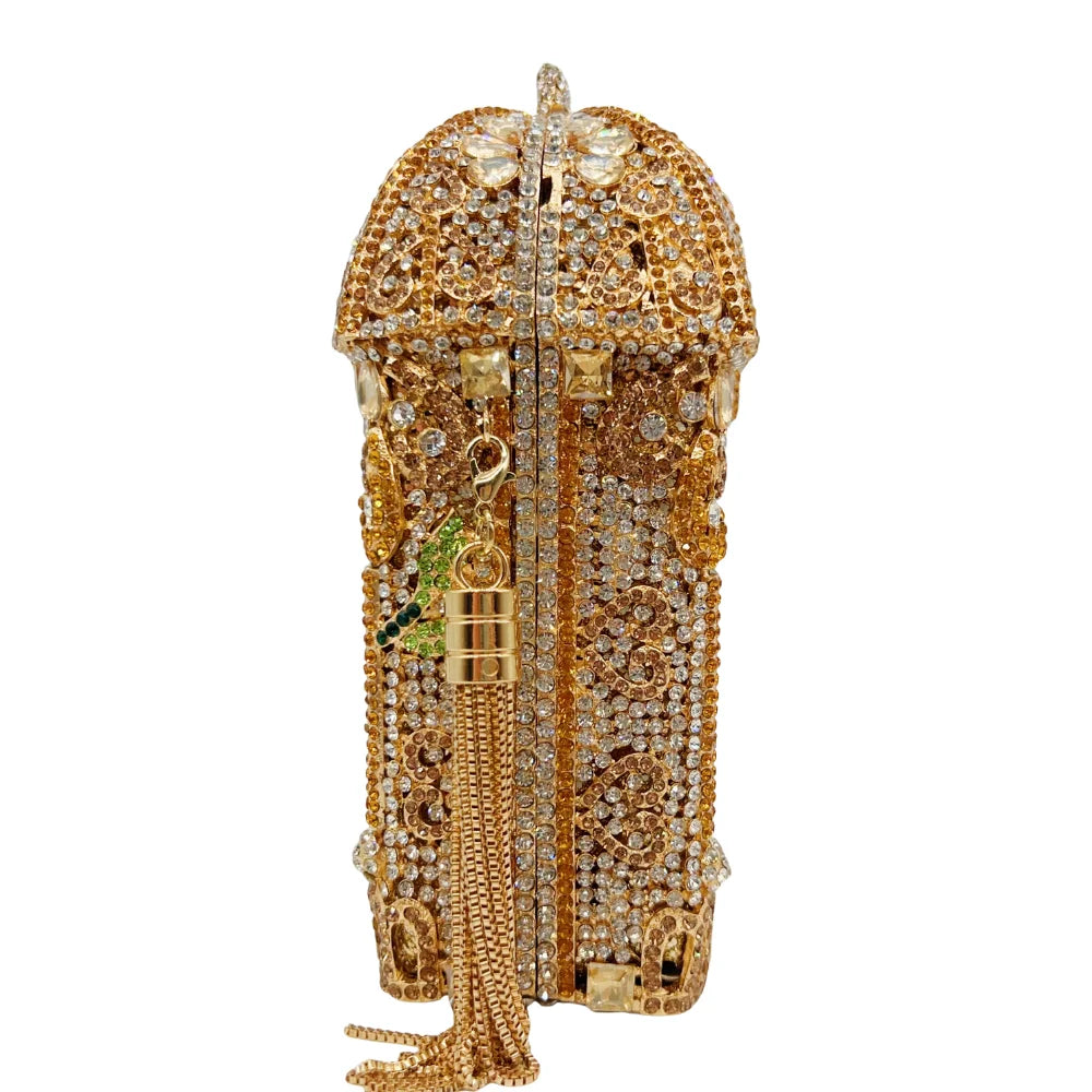 Nova chegou gaiola dourada strass embreagem luxo diamante saco festa pedra bolsa de cristal saco noite bolsa feminina