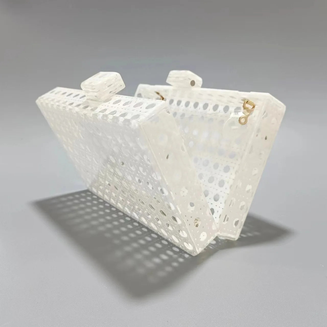 Bolsa de embreagem acrílica sólida Rattan branco para mulheres, bolsa de noite luxuosa, casual box, moda moda bolsas bolsa de festa, nova