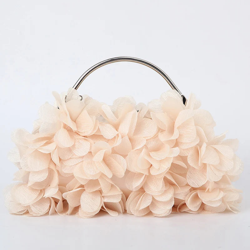Flor noite bolsa de embreagem estilo doce floral casamento romântico nupcial bolsa alça metal banquete jantar vestido sacos com corrente