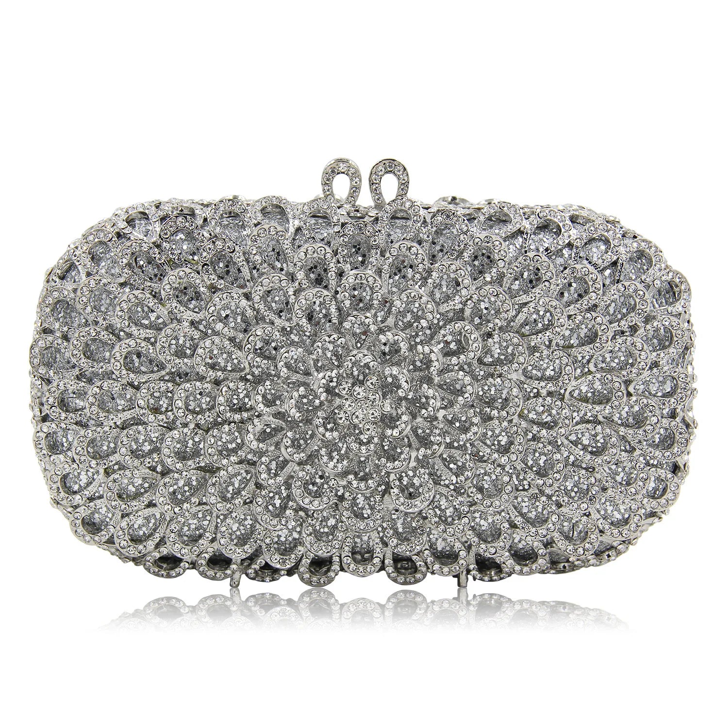 Strass vazio metal cristal jantar diamante bolsa de embreagem feminina mini crossbody com corrente de strass floral frisado sacola