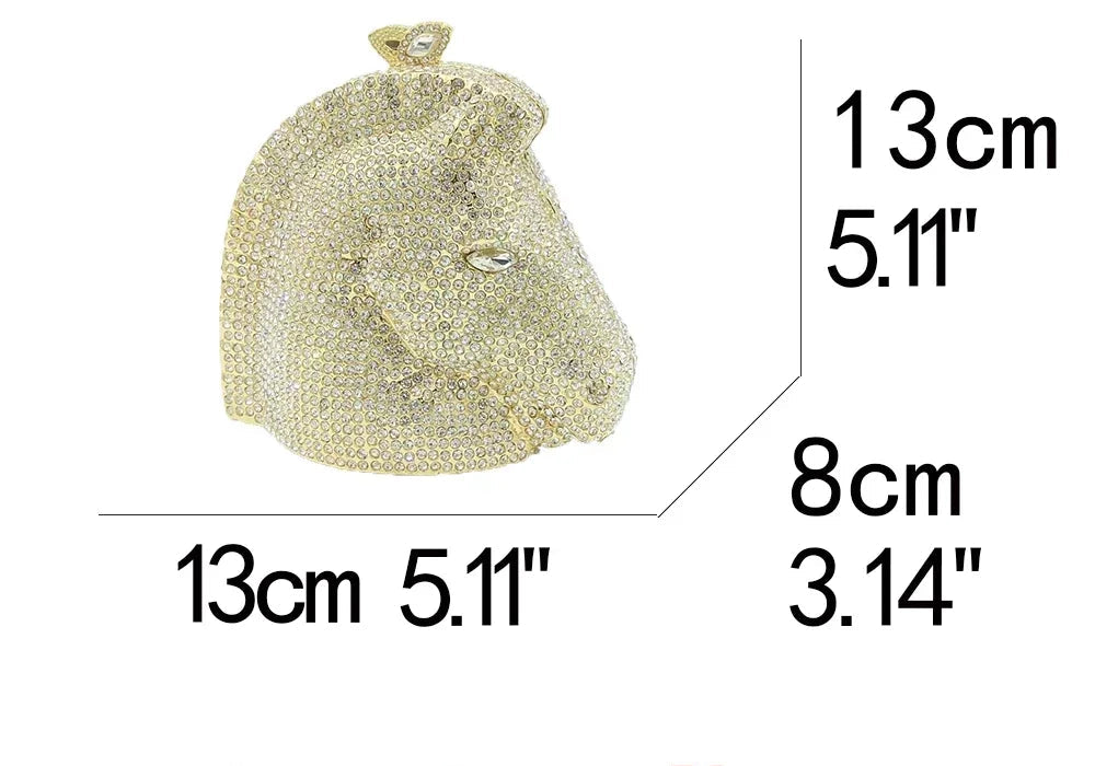 Boutique de fgg cabeça de cavalo dourado feminino cristal noite bolsa e bolsa festa casamento minaudiere animal strass saco embreagem