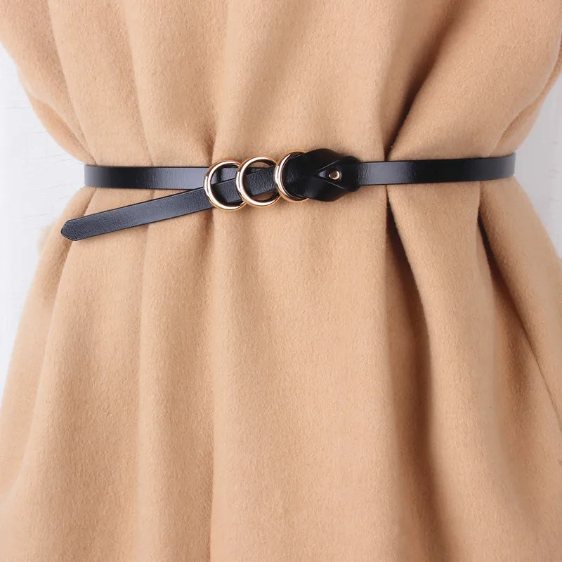 Moda versátil cinto feminino e três anéis fivela de liga decoração elegante e bonita