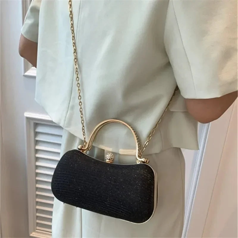 Mini bolsa de noite brilhante, bolsa com corrente de strass, bolsa de banquete com glitter de luxo, perfeita para festa, casamento, baile, jantar/banquete